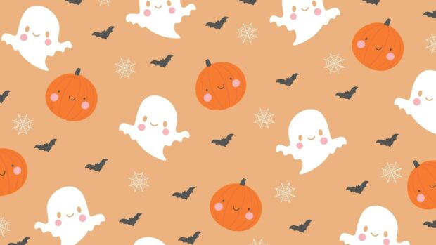 A cute pattern of smiling ghosts and pumpkins for a happy Halloween 2025