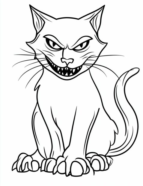 A spooky Halloween cat with a very wide and toothy grin