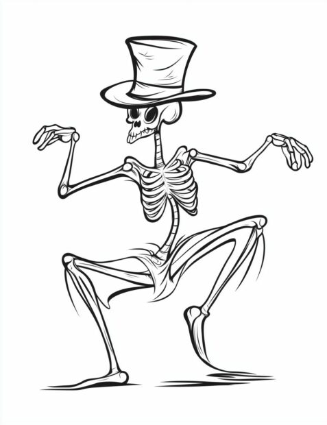 A dancing skeleton with a top hat ready for a spooky Halloween party
