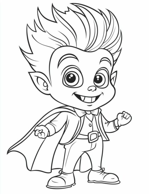 A friendly and cute young vampire character perfect for a kid's Halloween coloring activity