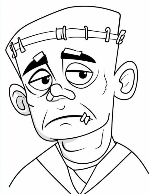 A cartoon Frankenstein's monster with a sad face to color for Halloween