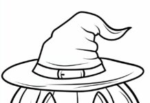 A happy jack o' lantern wearing a pointy witch hat for Halloween fun
