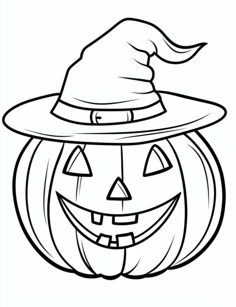 A happy jack o' lantern wearing a pointy witch hat for Halloween fun