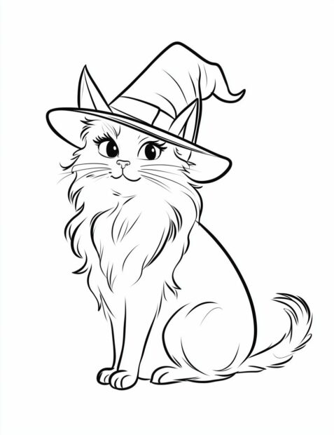 An adorable black cat in a witch hat for a fun Halloween theme