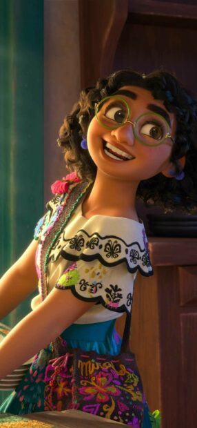 A joyful character wearing colorful clothes from Encanto Wallpapers is smiling brightly, HD Mobile Wallpaper