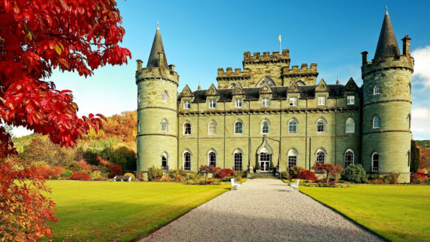 A historic castle surrounded by colorful autumn trees represents United Kingdom wallpapers, HD Desktop Wallpaper