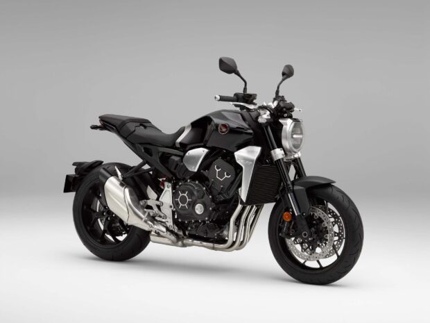 A sleek black Honda CB1000R motorcycle on a gray background, 2K Desktop Wallpaper