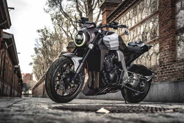 A powerful Honda Cb1000R motorcycle parked on a cobblestone street, HD Desktop Wallpaper