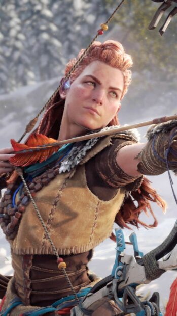 Aloy aiming with bow in Horizon Forbidden West game environment