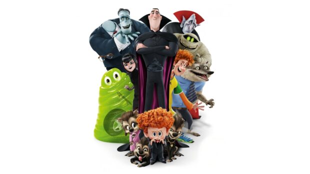 Hotel Transylvania characters posing together in a group from the animated movie Hotel Transylvania