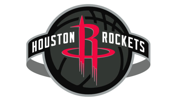 Houston Rockets logo with basketball design and team name Houston Rockets