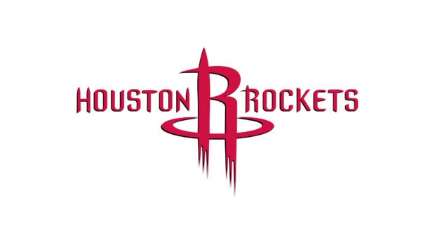 Houston Rockets logo with team name in red on a white background