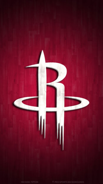 White Houston Rockets logo on red wooden floor background for Houston Rockets
