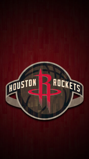 Houston Rockets logo on a wooden basketball court background