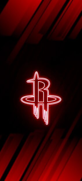 Neon style Houston Rockets logo glowing on a dark background