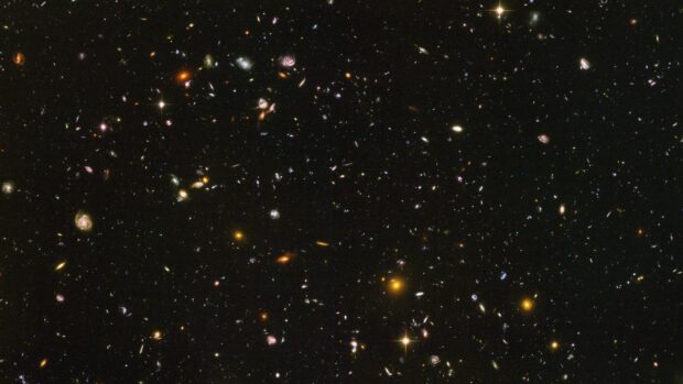 Hubble Deep Field showing a deep view of distant galaxies and cosmic structures