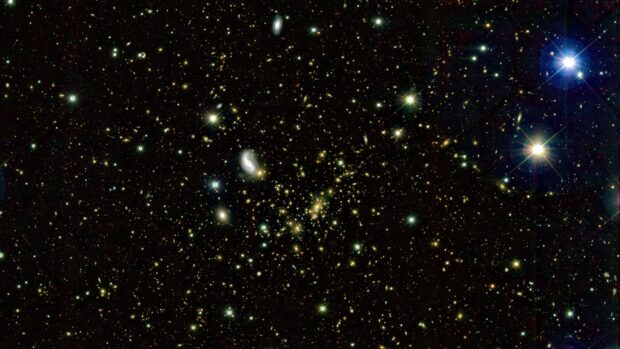 A detailed deep field view showing galaxies and stars captured in the Hubble Deep Field