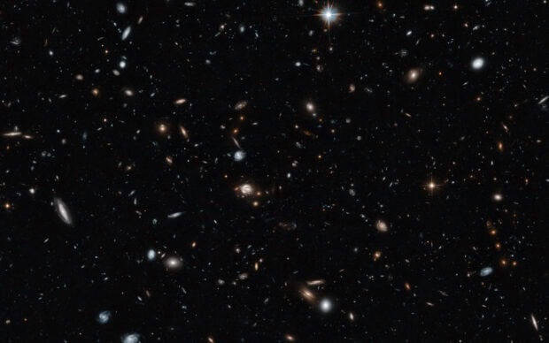 A detailed view of the deep field showing numerous galaxies and celestial bodies in the universe