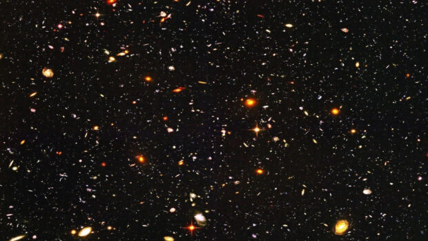 A detailed view of the Hubble Deep Field showing various galaxies and celestial objects in space