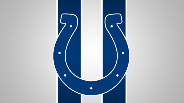 Blue horseshoe logo of Indianapolis Colts on stripes background