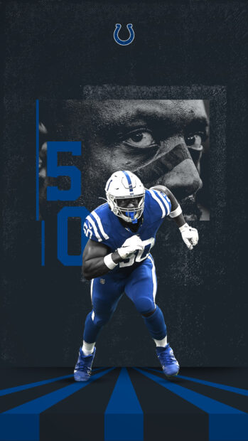 Indianapolis Colts player number 50 running with intensity and focus