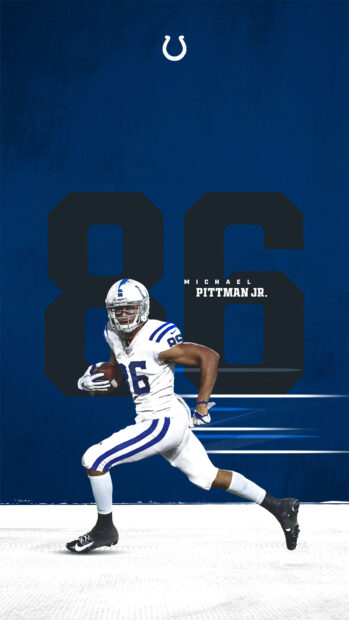 Michael Pittman Jr running in Indianapolis Colts uniform with number 86 on blue background