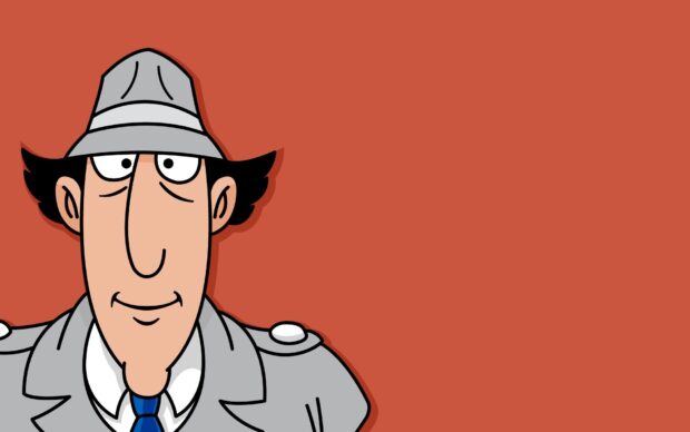 The cartoon character from Inspector Gadget is shown with a gray hat and coat against a red backdrop, HD Desktop Wallpaper