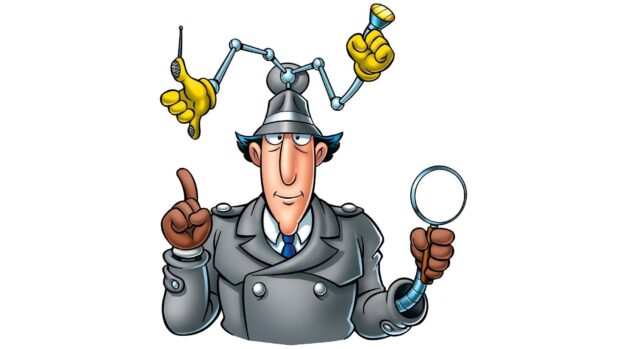 Inspector Gadget is holding a magnifying glass and pointing, HD Desktop Wallpaper