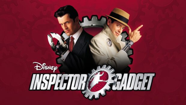The image shows Inspector Gadget and another character posing with gear symbols, HD Desktop Wallpaper
