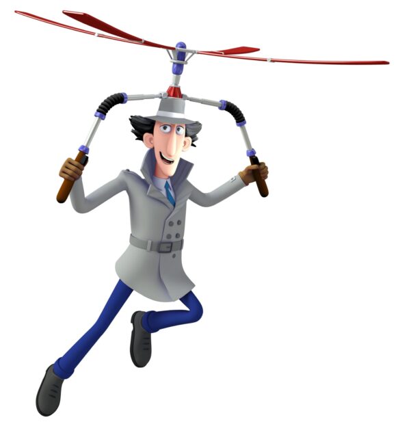 Inspector Gadget flies with a helicopter hat attached to his head in this animated pose, HD Mobile Wallpaper