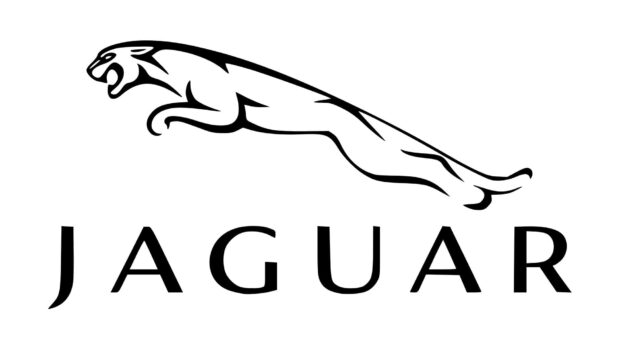 The iconic jaguar logo demonstrates speed and elegance in a sleek black design