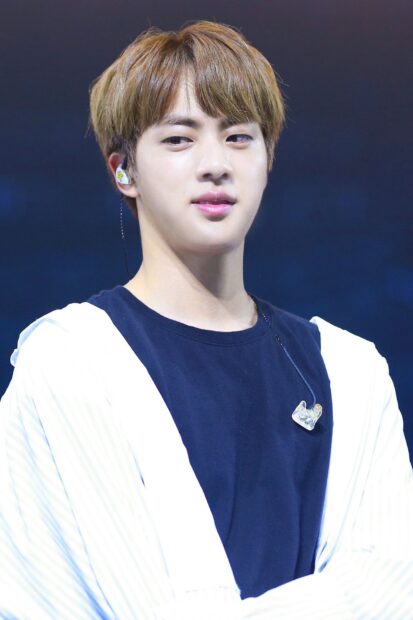 Jin BTS Wallpapers features Jin in a casual outfit during a live performance, HD Mobile Wallpaper