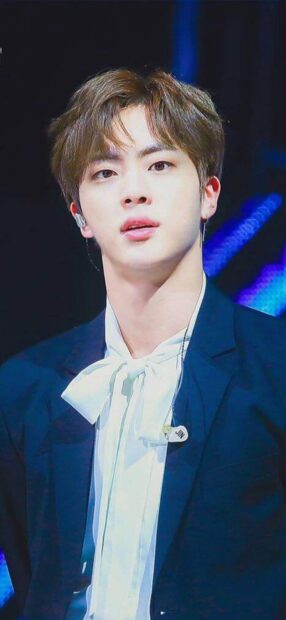 Jin BTS wallpapers show Jin in a stylish blue suit during a performance, HD Phone Wallpaper