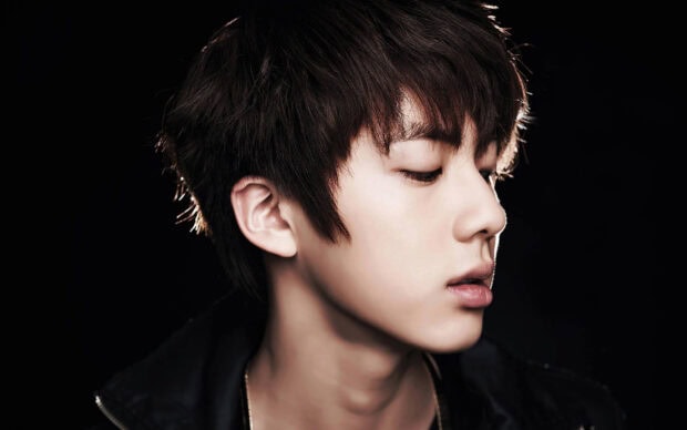 A close up profile of Jin Bts Wallpapers with eyes closed and dark background, HD Desktop Wallpaper