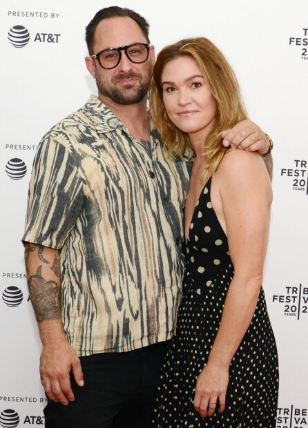 Julia Stiles wallpapers showing her posing with a man at a festival event, HD Phone Wallpaper