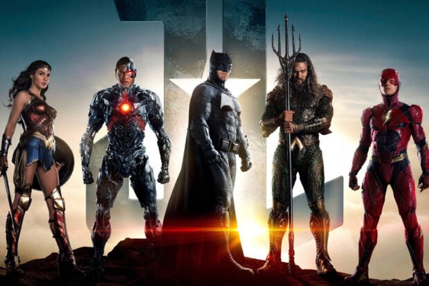 The Justice League heroes stand united with weapons and armor, 2K Desktop Wallpaper