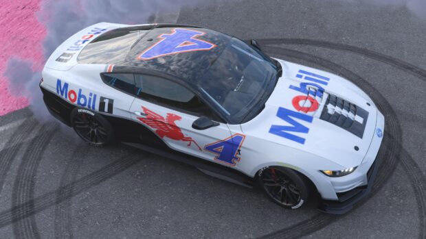 A white race car with the number 4 and Mobil 1 logo drifting on asphalt, 4K Desktop Wallpaper