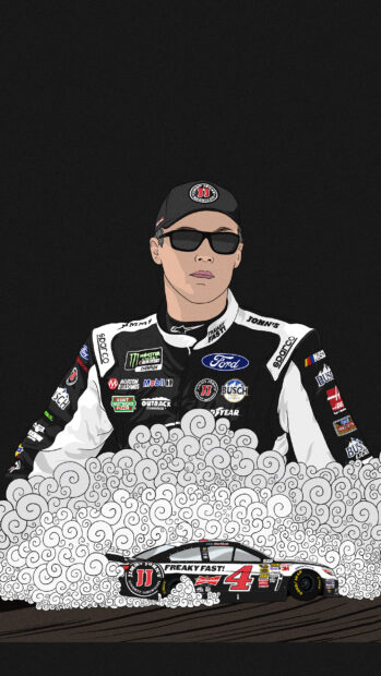 Kevin Harvick stands confidently with his race car surrounded by smoke, 2K Mobile Wallpaper
