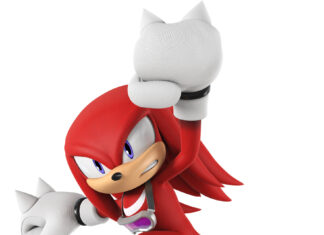 Knuckles The Echidna in an action pose wearing shoes and gloves