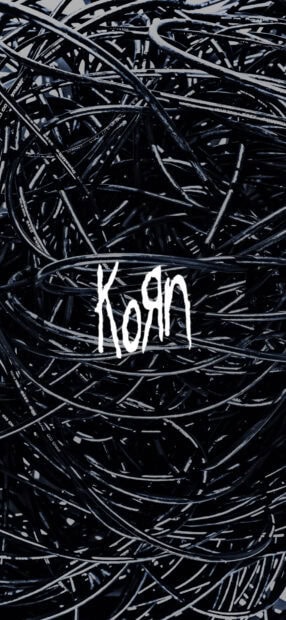 Black tangled wires with Korn text logo in the center