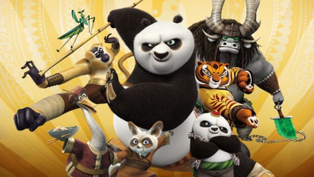 Kung Fu Panda 3 Wallpapers features the animated characters posing together in fighting stances, HD Desktop Wallpaper