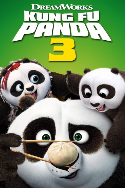 The Kung Fu Panda 3 characters playfully interact in the image, 2K Phone Wallpaper