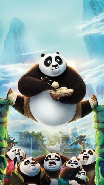 Po eats dumplings while pandas watch in Kung Fu Panda 3 Wallpapers, HD Phone Wallpaper