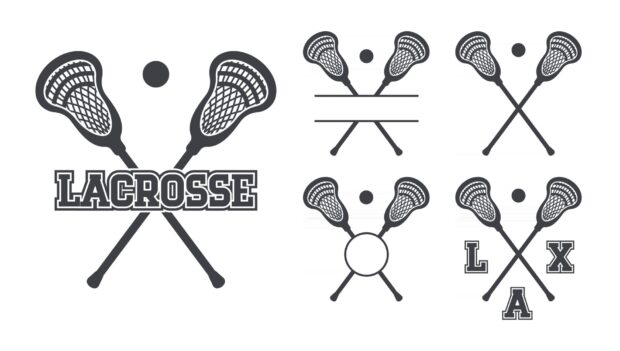 Various lacrosse sticks crossed with a lacrosse ball in different styles and layouts, HD Desktop Wallpaper