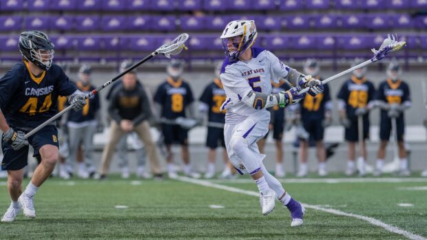 Two players compete intensely during lacrosse game, HD Desktop Wallpaper