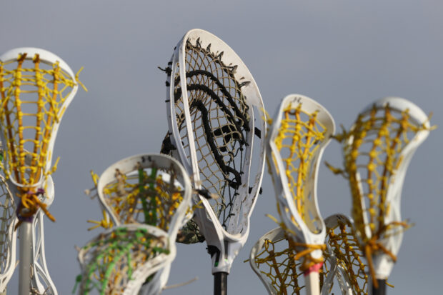 A close up of several lacrosse sticks clustered with netted heads against a clear sky, HD Desktop Wallpaper