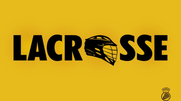 A lacrosse helmet is featured between bold letters on a yellow background, HD Desktop Wallpaper