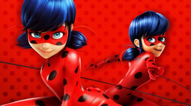 A close up of Ladybug in her red and black spotted suit showing determination and confidence