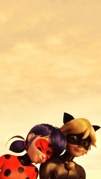 Ladybug and Cat Noir resting together in a close moment from the animated series