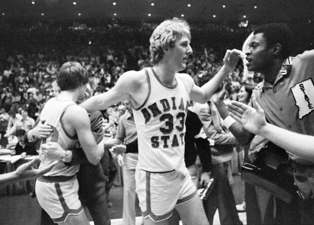 Larry Bird celebrating with fans after a game, 2K Desktop Wallpaper